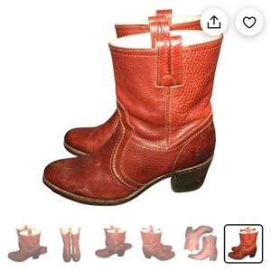 FRYE 76400 JANE TRAPUNTO Bootie Red Leather Motorcycle Boots Women's Size 8